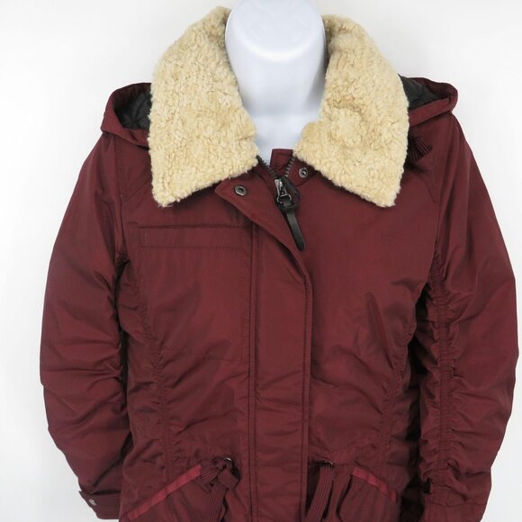 Marc New York Womens Burgundy Hooded Coat W/ Faux Fur Collar XS NWT $150 - Picture 2 of 7